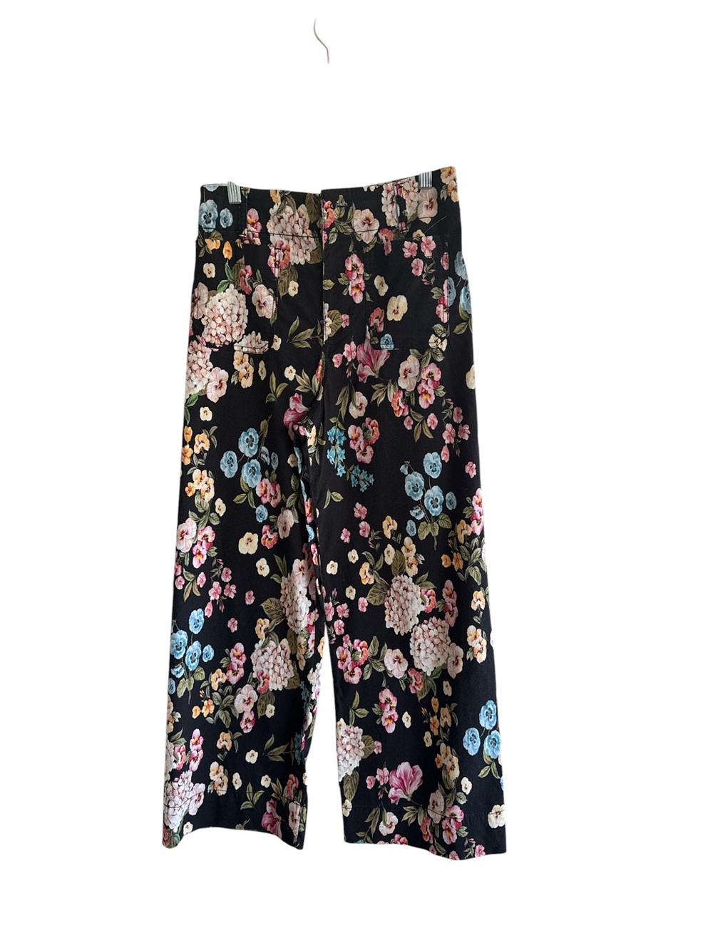 Anthropologie Black Floral Wide-Leg Kids Pants  WAIST 27 length 37”